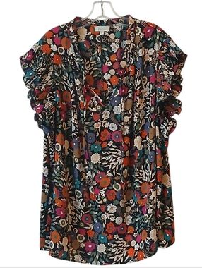 Chenault Floral V-Neck Ruffle Sleeve Top Size 3X